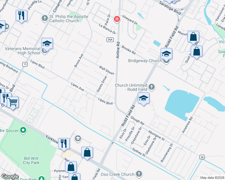 map of restaurants, bars, coffee shops, grocery stores, and more near 3701 Airline Road in Corpus Christi