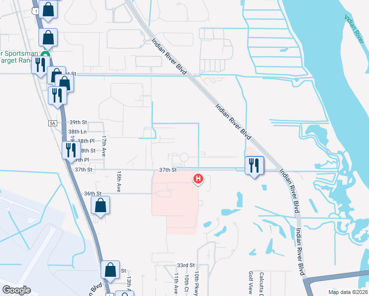 map of restaurants, bars, coffee shops, grocery stores, and more near 3745 11th Circle in Vero Beach
