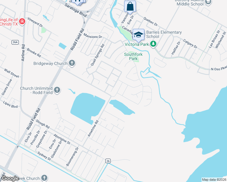 map of restaurants, bars, coffee shops, grocery stores, and more near 7564 Brooke Road in Corpus Christi