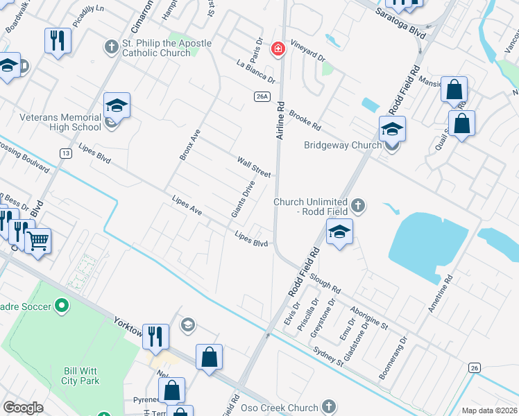 map of restaurants, bars, coffee shops, grocery stores, and more near 3722 Berkeley Drive in Corpus Christi