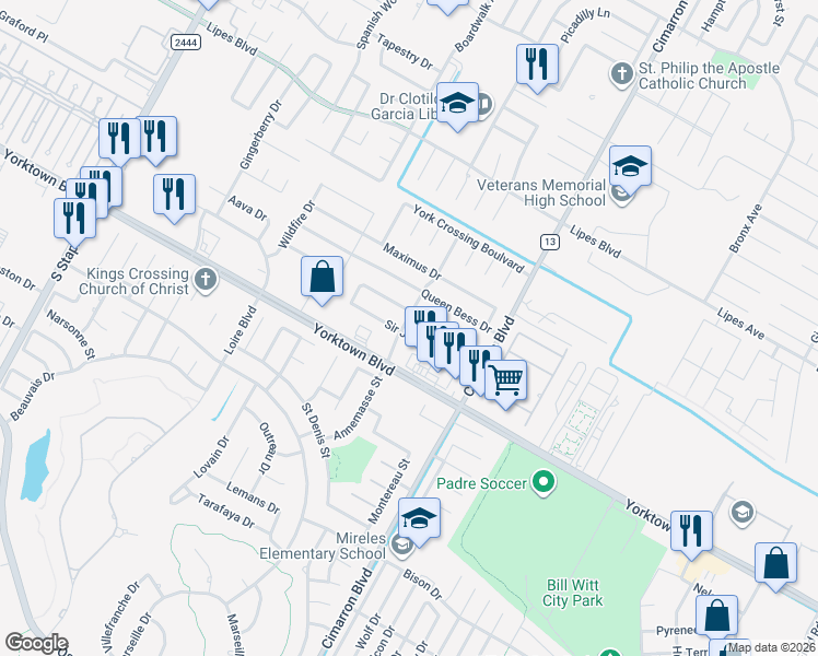 map of restaurants, bars, coffee shops, grocery stores, and more near 6233 Sir Jack Street in Corpus Christi