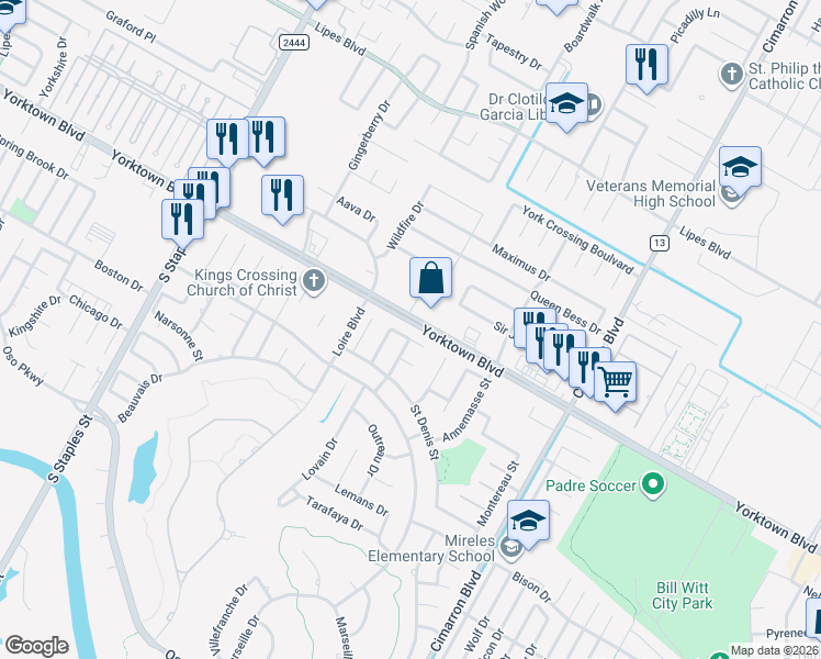 map of restaurants, bars, coffee shops, grocery stores, and more near 6129 Maramet Drive in Corpus Christi