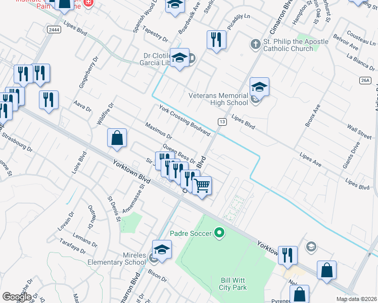 map of restaurants, bars, coffee shops, grocery stores, and more near 6230 Queen Bess Drive in Corpus Christi