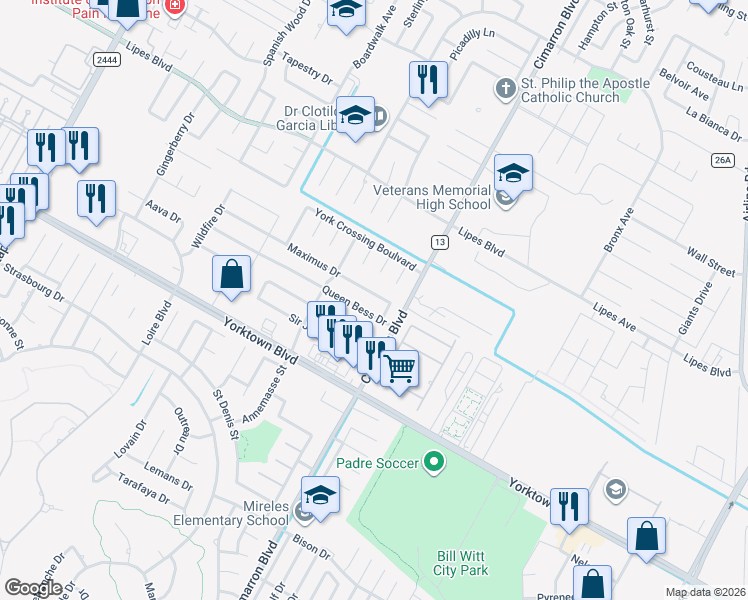 map of restaurants, bars, coffee shops, grocery stores, and more near 6230 Queen Bess Drive in Corpus Christi