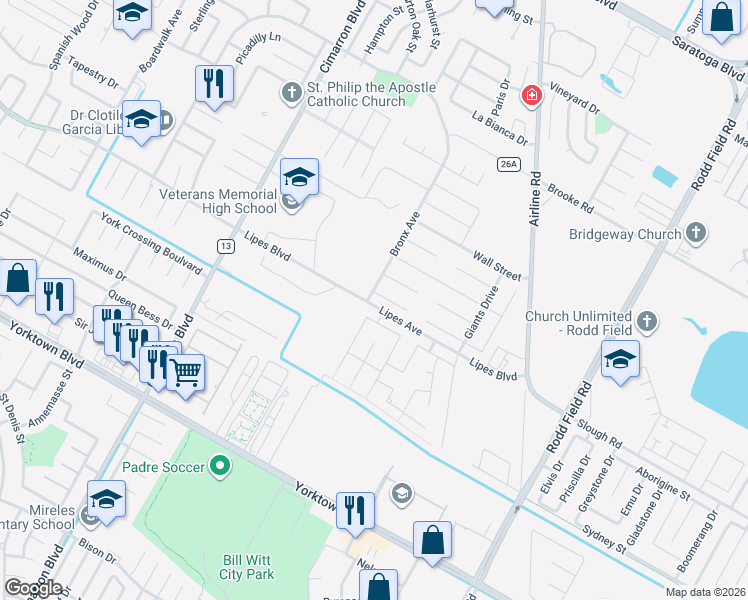 map of restaurants, bars, coffee shops, grocery stores, and more near 6717 Stuyvesant Court in Corpus Christi