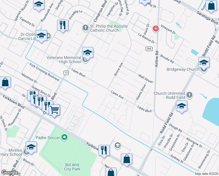map of restaurants, bars, coffee shops, grocery stores, and more near 6717 Stuyvesant Court in Corpus Christi