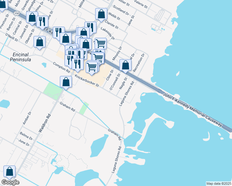 map of restaurants, bars, coffee shops, grocery stores, and more near 1230 Nagle Street in Corpus Christi