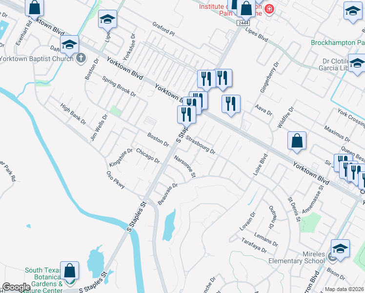 map of restaurants, bars, coffee shops, grocery stores, and more near 5606 Allier Drive in Corpus Christi
