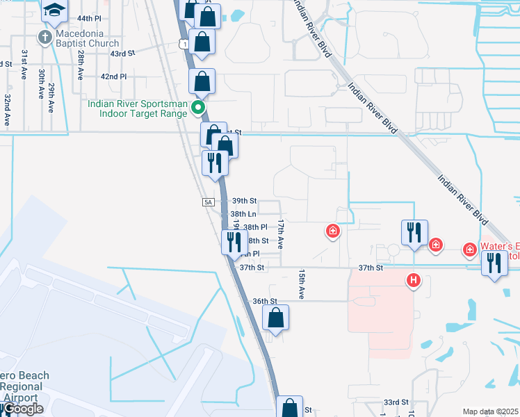 map of restaurants, bars, coffee shops, grocery stores, and more near 3860 18th Avenue in Vero Beach