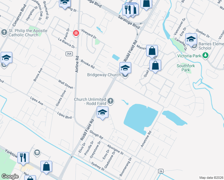 map of restaurants, bars, coffee shops, grocery stores, and more near 3400-3402 Rodd Field Road in Corpus Christi
