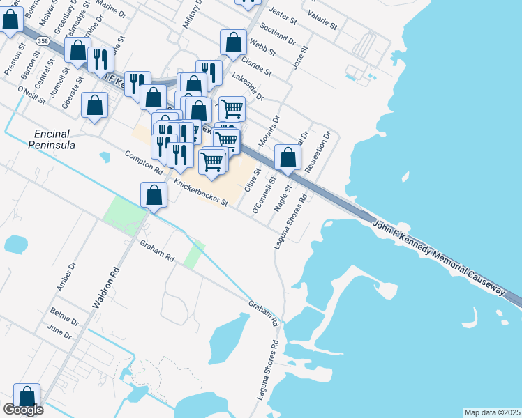 map of restaurants, bars, coffee shops, grocery stores, and more near 1230 Nagle Street in Corpus Christi