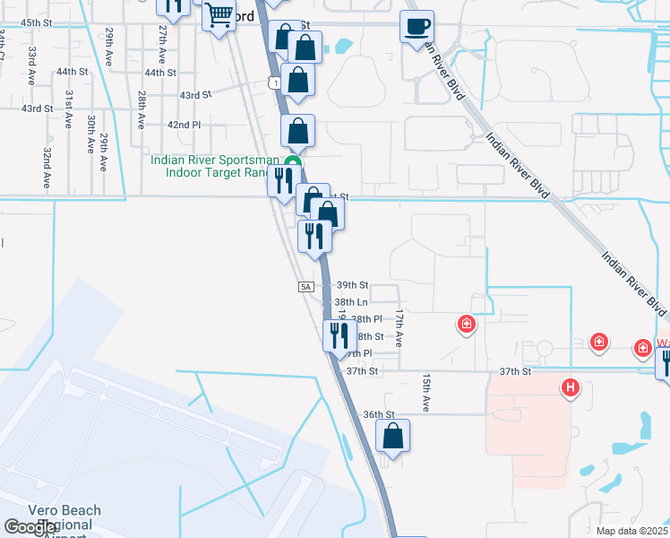 map of restaurants, bars, coffee shops, grocery stores, and more near 3940 U.S. 1 in Vero Beach