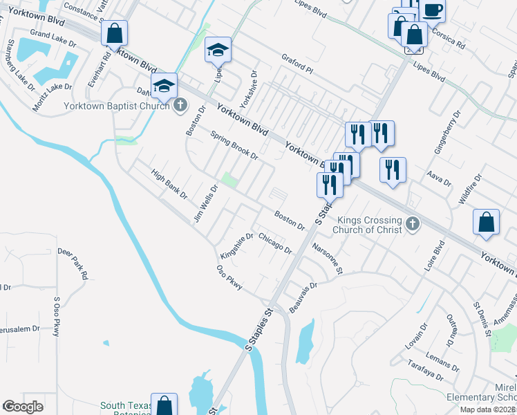 map of restaurants, bars, coffee shops, grocery stores, and more near 5426 Armstrong Drive in Corpus Christi