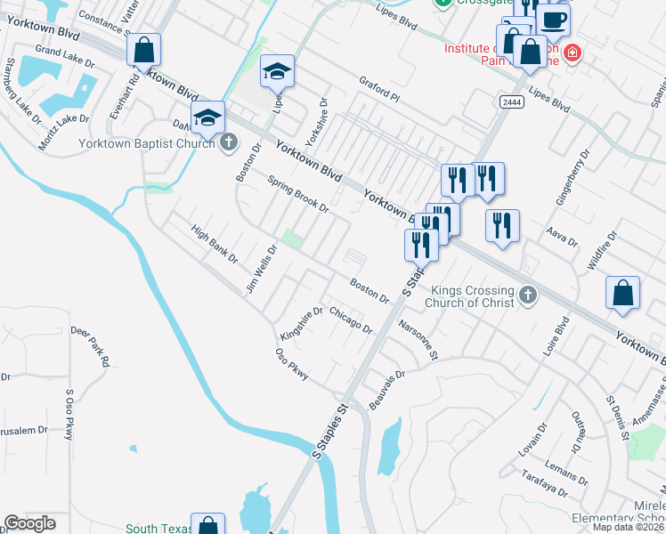 map of restaurants, bars, coffee shops, grocery stores, and more near 5426 Armstrong Drive in Corpus Christi