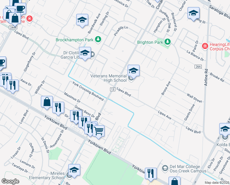 map of restaurants, bars, coffee shops, grocery stores, and more near 3802 Cimarron Boulevard in Corpus Christi