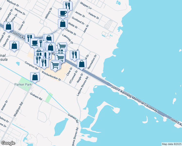 map of restaurants, bars, coffee shops, grocery stores, and more near 14641 S Padre Island Dr in Corpus Christi
