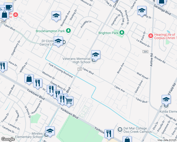 map of restaurants, bars, coffee shops, grocery stores, and more near 3802 Cimarron Boulevard in Corpus Christi