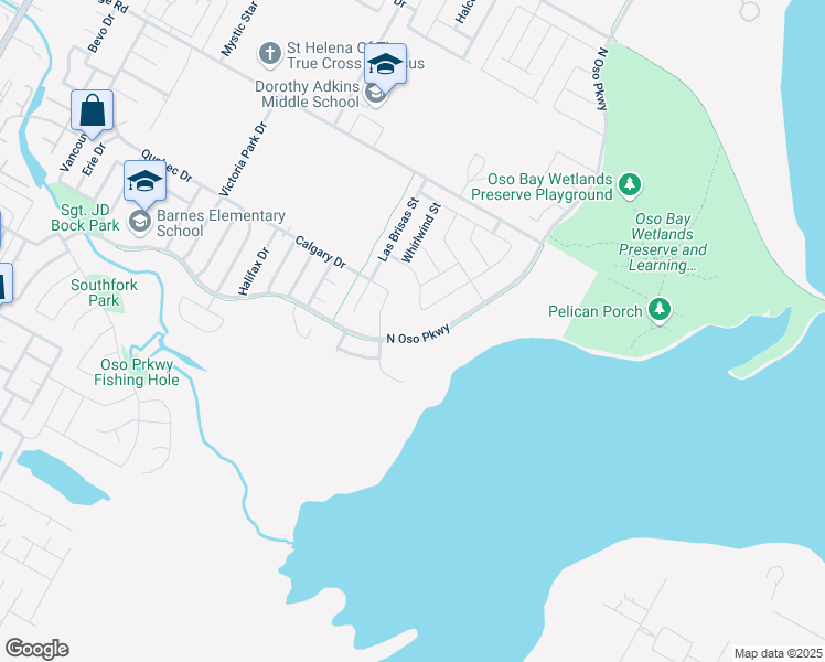 map of restaurants, bars, coffee shops, grocery stores, and more near 3002 North Oso Parkway in Corpus Christi