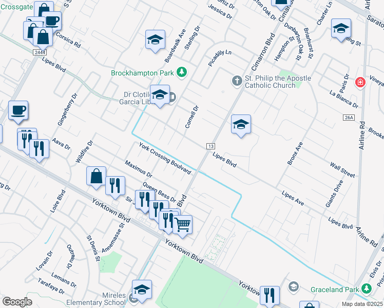 map of restaurants, bars, coffee shops, grocery stores, and more near 3801 Cimarron Boulevard in Corpus Christi
