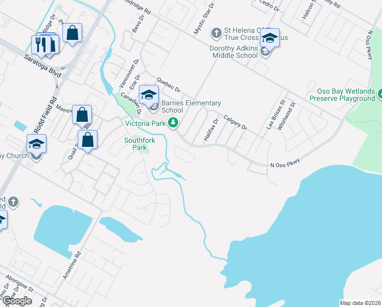 map of restaurants, bars, coffee shops, grocery stores, and more near 25 Virginia Hills in Corpus Christi