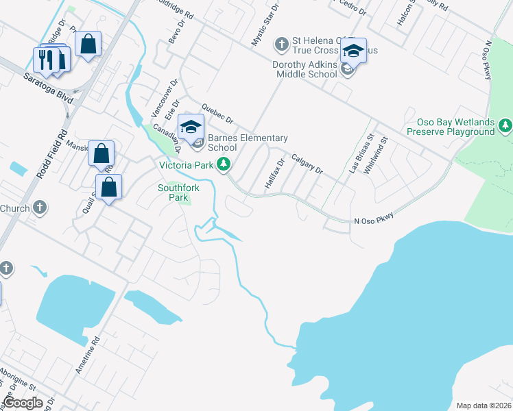 map of restaurants, bars, coffee shops, grocery stores, and more near 10 Virginia Hills in Corpus Christi