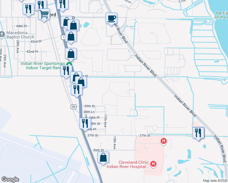 map of restaurants, bars, coffee shops, grocery stores, and more near 1347 Lilys Cay Circle in Vero Beach