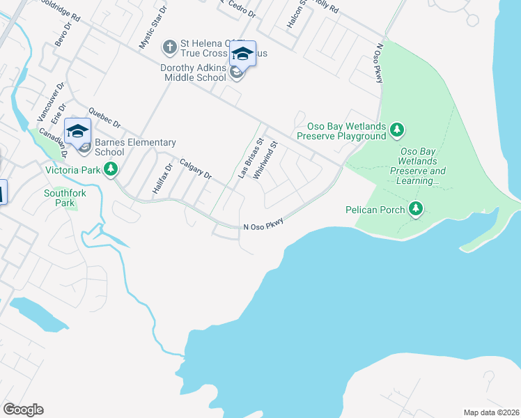 map of restaurants, bars, coffee shops, grocery stores, and more near 2918 North Oso Parkway in Corpus Christi