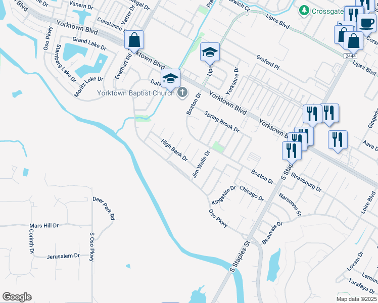map of restaurants, bars, coffee shops, grocery stores, and more near 7718 Hartley Circle in Corpus Christi
