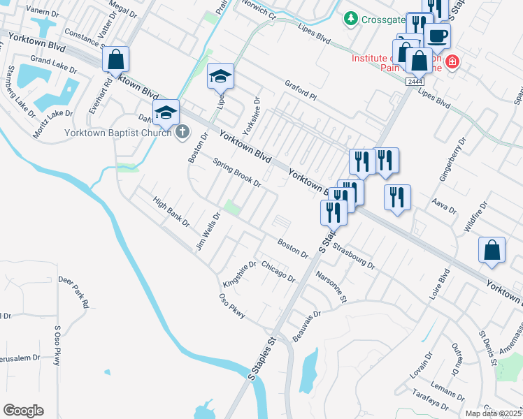 map of restaurants, bars, coffee shops, grocery stores, and more near 7630 Northfield Drive in Corpus Christi