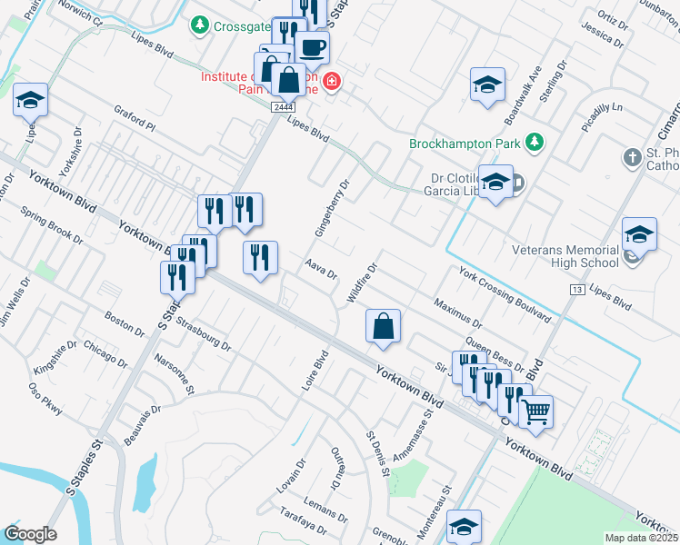 map of restaurants, bars, coffee shops, grocery stores, and more near 5838 Aava in Corpus Christi