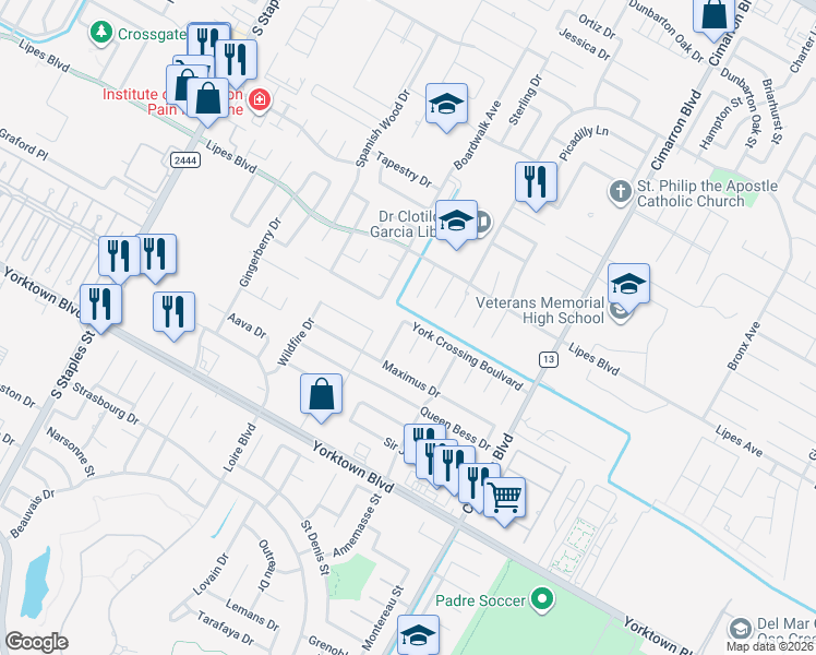 map of restaurants, bars, coffee shops, grocery stores, and more near 3901 Kettlesing Court in Corpus Christi