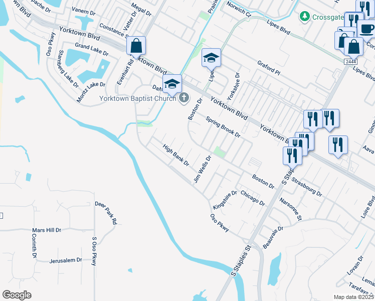 map of restaurants, bars, coffee shops, grocery stores, and more near 7718 Hartley Circle in Corpus Christi