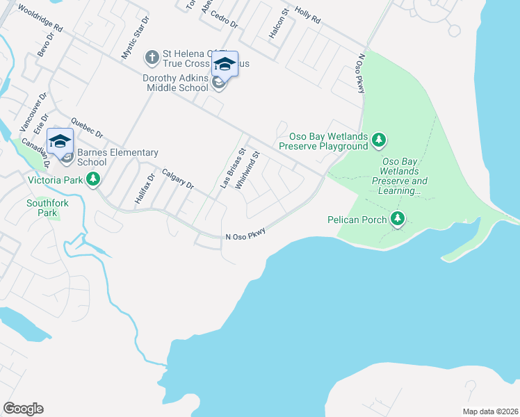 map of restaurants, bars, coffee shops, grocery stores, and more near 2918 North Oso Parkway in Corpus Christi
