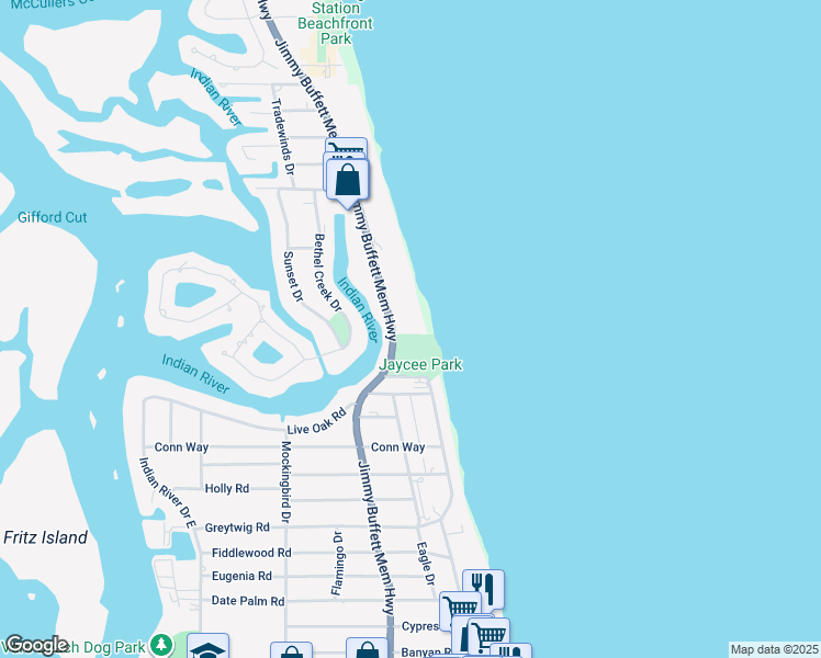 map of restaurants, bars, coffee shops, grocery stores, and more near 4400 Florida A1A in Vero Beach