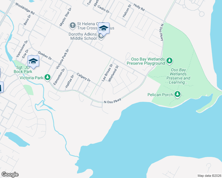 map of restaurants, bars, coffee shops, grocery stores, and more near 2918 North Oso Parkway in Corpus Christi