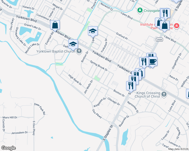 map of restaurants, bars, coffee shops, grocery stores, and more near 7705 Jim Wells Drive in Corpus Christi