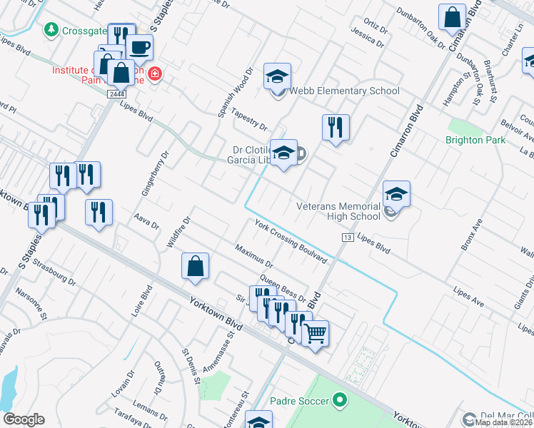 map of restaurants, bars, coffee shops, grocery stores, and more near 3837 Kitty Lane in Corpus Christi