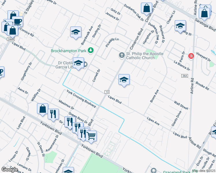 map of restaurants, bars, coffee shops, grocery stores, and more near 6337 Penny Lane in Corpus Christi