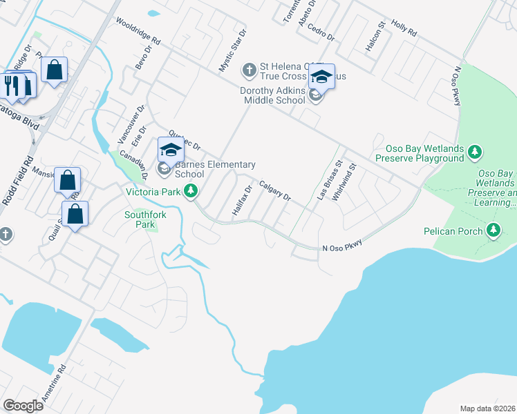 map of restaurants, bars, coffee shops, grocery stores, and more near 3029 Whistler Drive in Corpus Christi