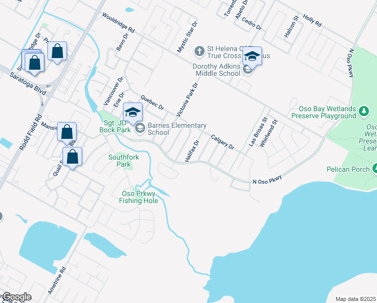 map of restaurants, bars, coffee shops, grocery stores, and more near 3110 Quebec Drive in Corpus Christi