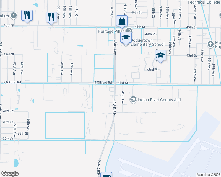 map of restaurants, bars, coffee shops, grocery stores, and more near 4075 43rd Avenue in Vero Beach