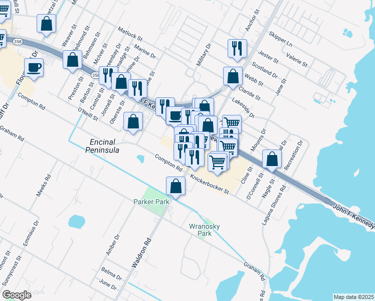 map of restaurants, bars, coffee shops, grocery stores, and more near 10241 South Padre Island Drive in Corpus Christi