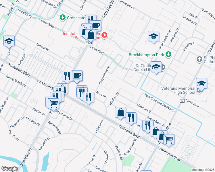 map of restaurants, bars, coffee shops, grocery stores, and more near 7322 Shayan Court in Corpus Christi