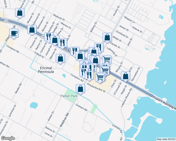 map of restaurants, bars, coffee shops, grocery stores, and more near 10241 South Padre Island Drive in Corpus Christi