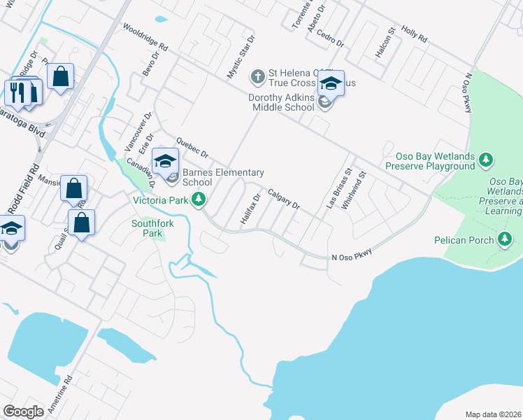 map of restaurants, bars, coffee shops, grocery stores, and more near 3029 Whistler Drive in Corpus Christi