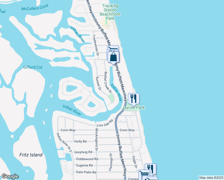 map of restaurants, bars, coffee shops, grocery stores, and more near 4502 Bethel Creek Drive in Vero Beach