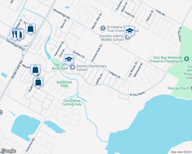 map of restaurants, bars, coffee shops, grocery stores, and more near 3110 Quebec Drive in Corpus Christi