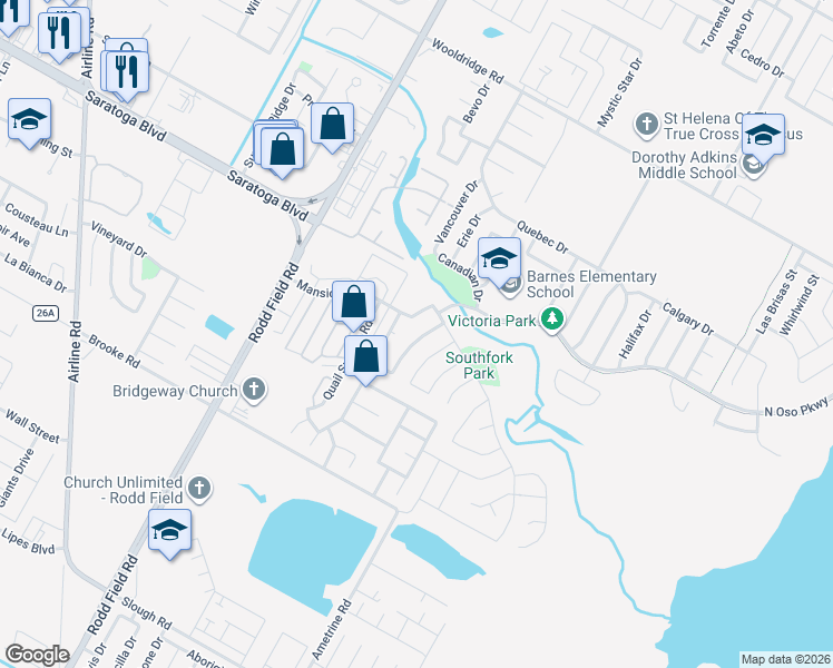 map of restaurants, bars, coffee shops, grocery stores, and more near 3021 Twin Creek Drive in Corpus Christi