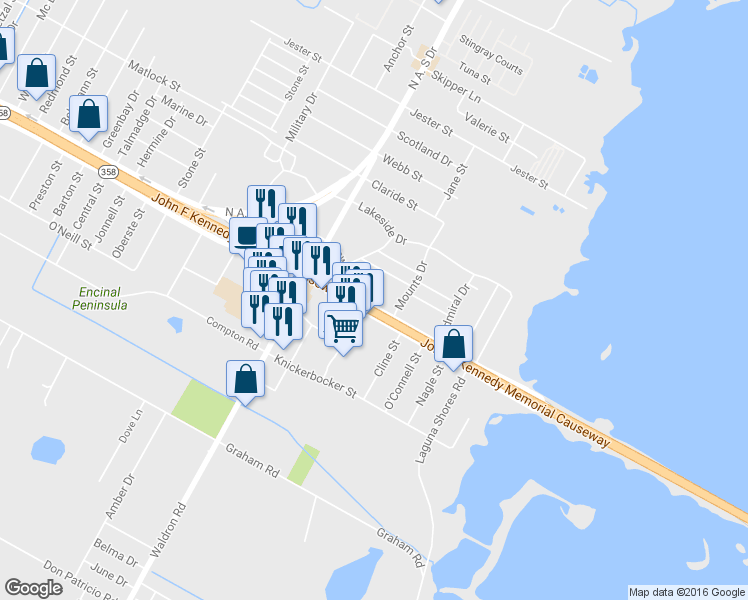 map of restaurants, bars, coffee shops, grocery stores, and more near 10530 South Padre Island Drive in Corpus Christi