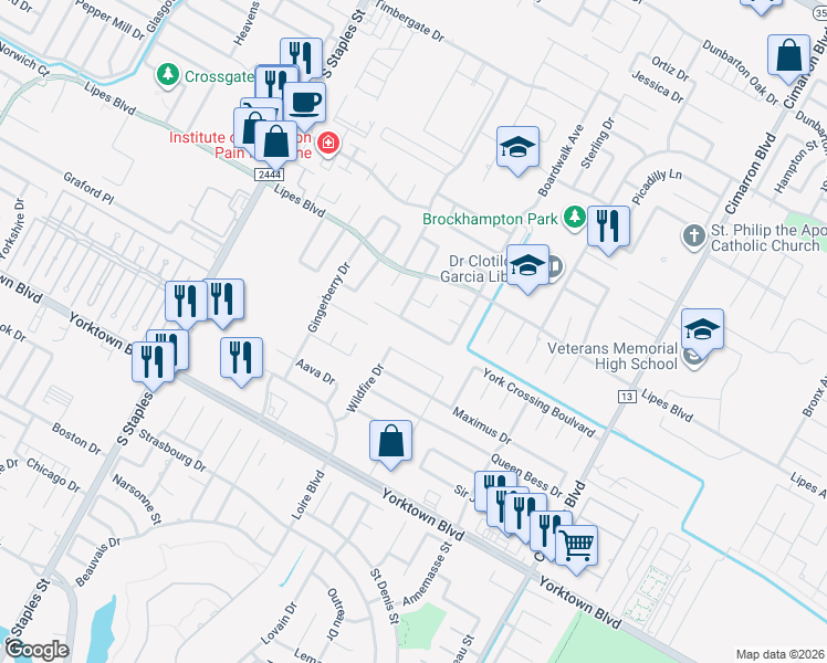 map of restaurants, bars, coffee shops, grocery stores, and more near 5937 Sutherland Drive in Corpus Christi